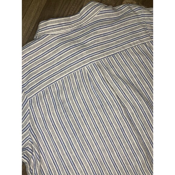 Croft & Barrow Woman Blue Linen Blend Stripes Short Sleeve Shirt Blouse XL - Picture 6 of 10